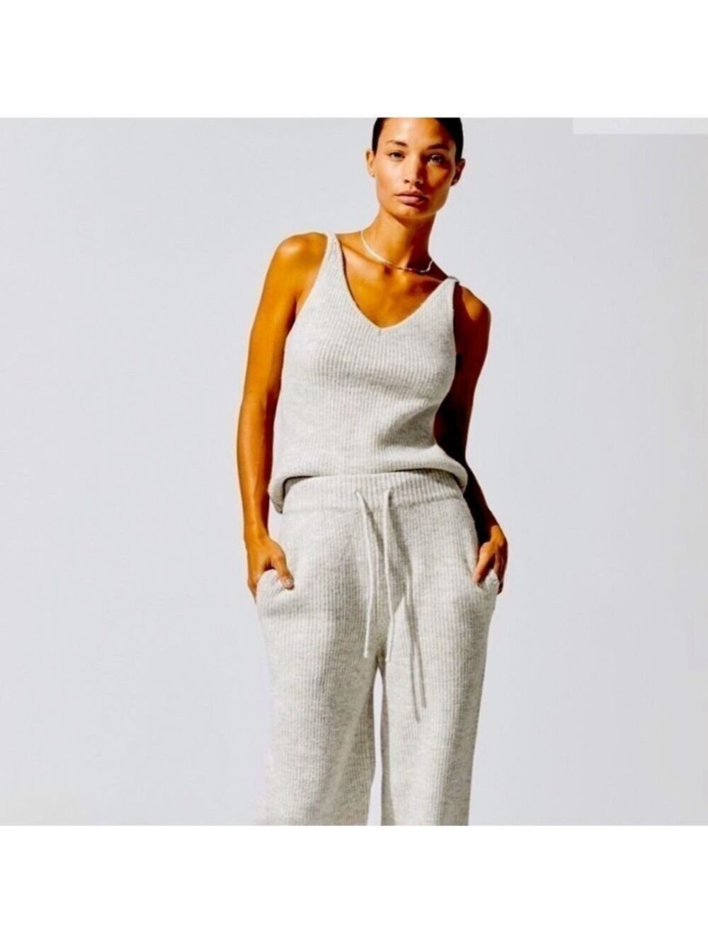 CARBON38 Grey Heather Ribbed Knit Tank Top